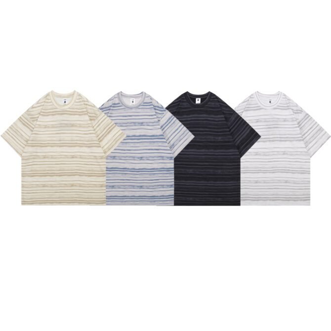 letuswin|Heavyweight Streetwear Tee | Loose Fit High-Street Stripe Patchwork | Office-Ready Unisex #825196 - Image 7