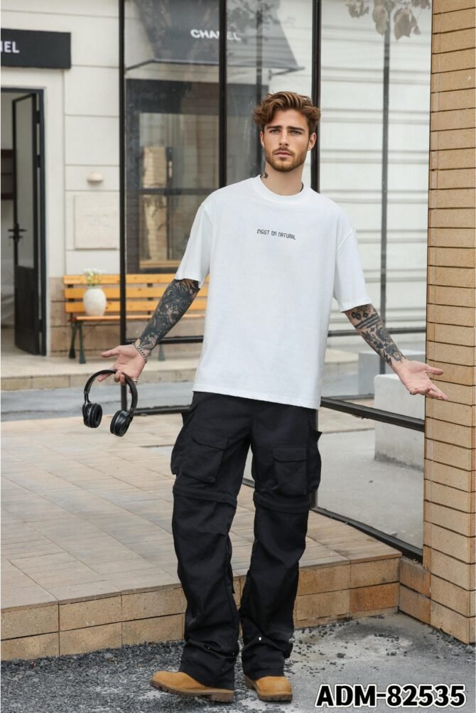 letuswin | SS25 Short-Sleeve Tee | Oversized Printed Structural Design | 100% Cotton | Streetwear Unisex #82535
