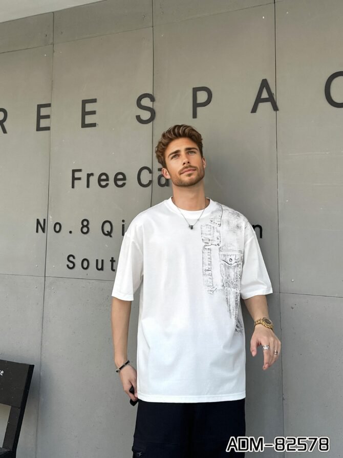 SS25 Streetwear T-Shirt | Loose Fit American Denim Print Retro | Urban Unisex Styling #82578 - Image 3