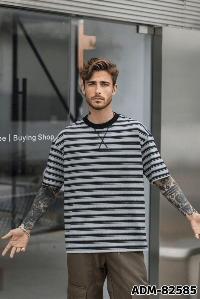 SS25 Heavyweight T-Shirt | Loose Fit Cool-Tech Striped Construction | Streetwear Unisex Matching #82585