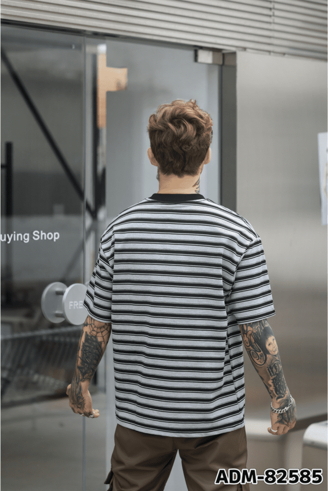 SS25 Heavyweight T-Shirt | Loose Fit Cool-Tech Striped Construction | Streetwear Unisex Matching #82585 - Image 2