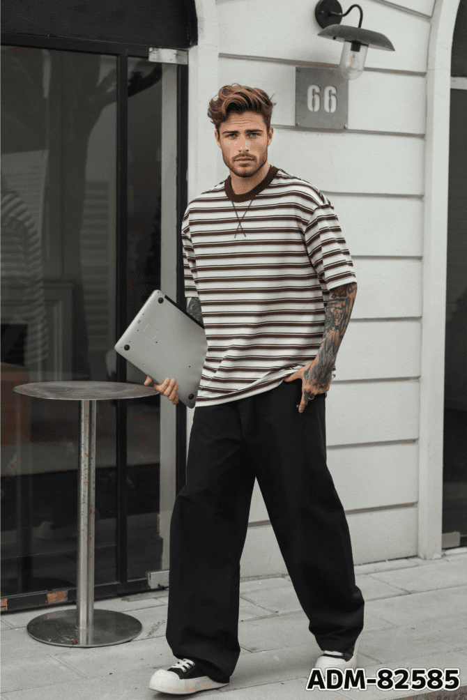 SS25 Heavyweight T-Shirt | Loose Fit Cool-Tech Striped Construction | Streetwear Unisex Matching #82585 - Image 6