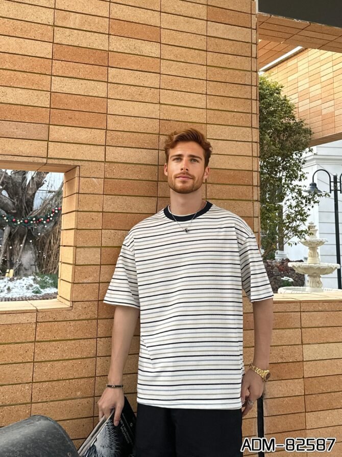 letuswin | SS25 Short-Sleeve T-Shirt | Oversized Structural Striped Design | Sportswear Unisex Styling #82587