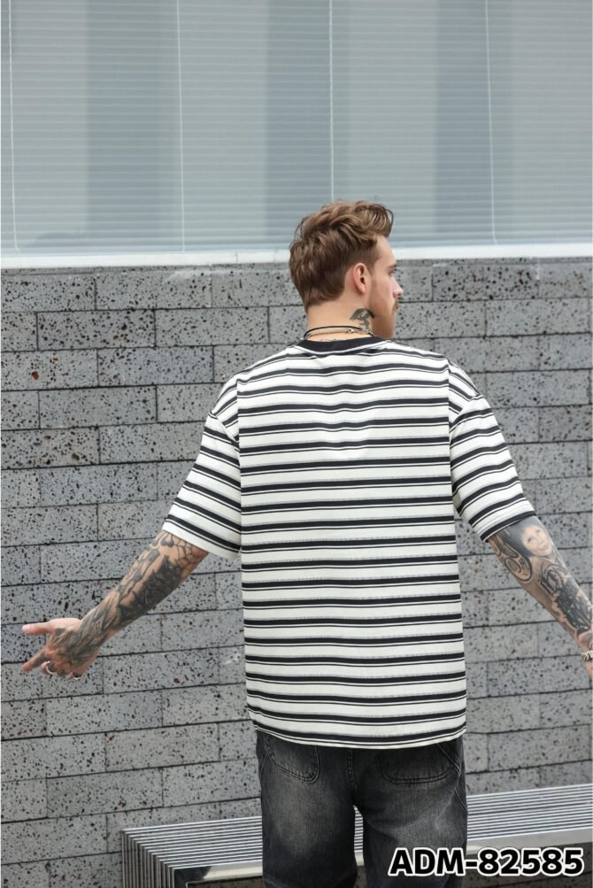 SS25 Heavyweight T-Shirt | Loose Fit Cool-Tech Striped Construction | Streetwear Unisex Matching #82585 - Image 5