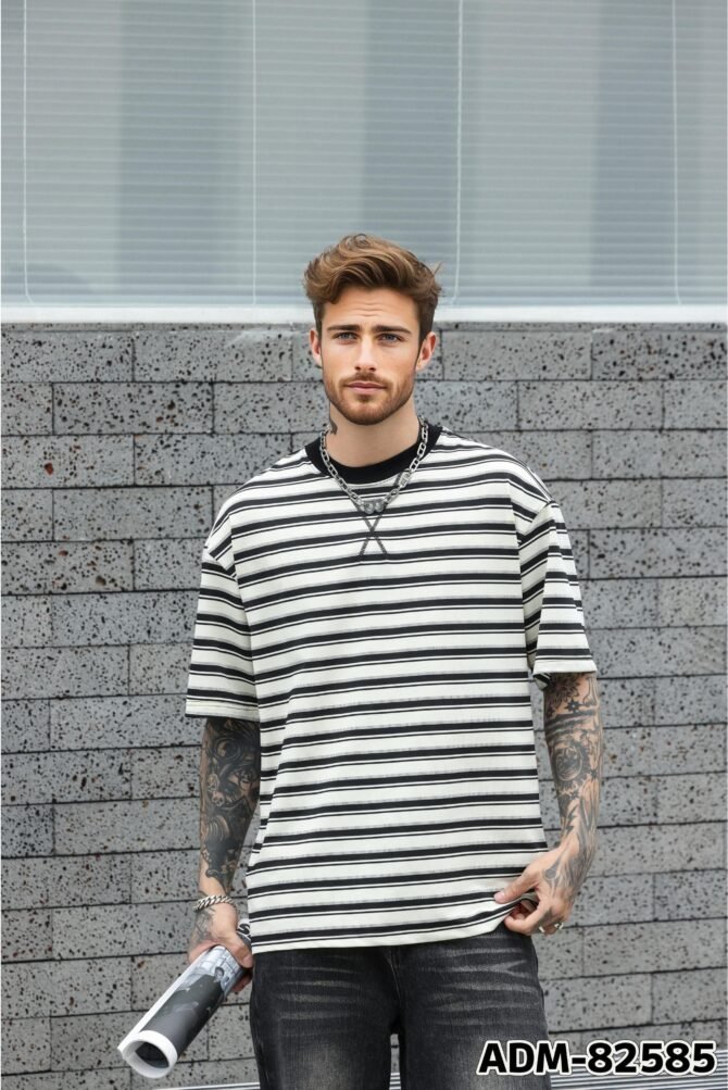 SS25 Heavyweight T-Shirt | Loose Fit Cool-Tech Striped Construction | Streetwear Unisex Matching #82585 - Image 3