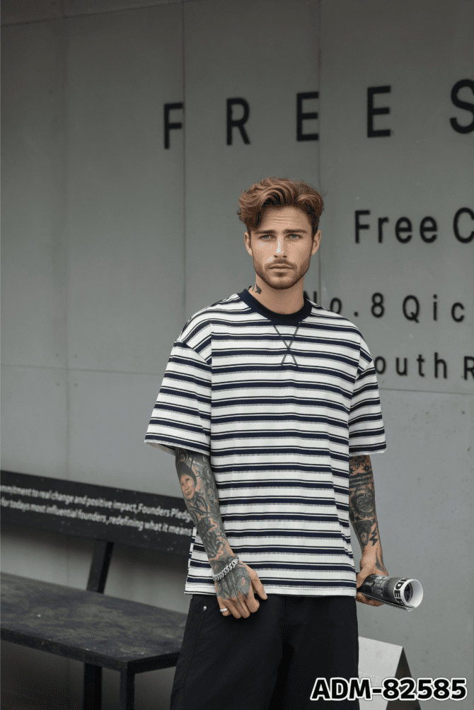 SS25 Heavyweight T-Shirt | Loose Fit Cool-Tech Striped Construction | Streetwear Unisex Matching #82585 - Image 8