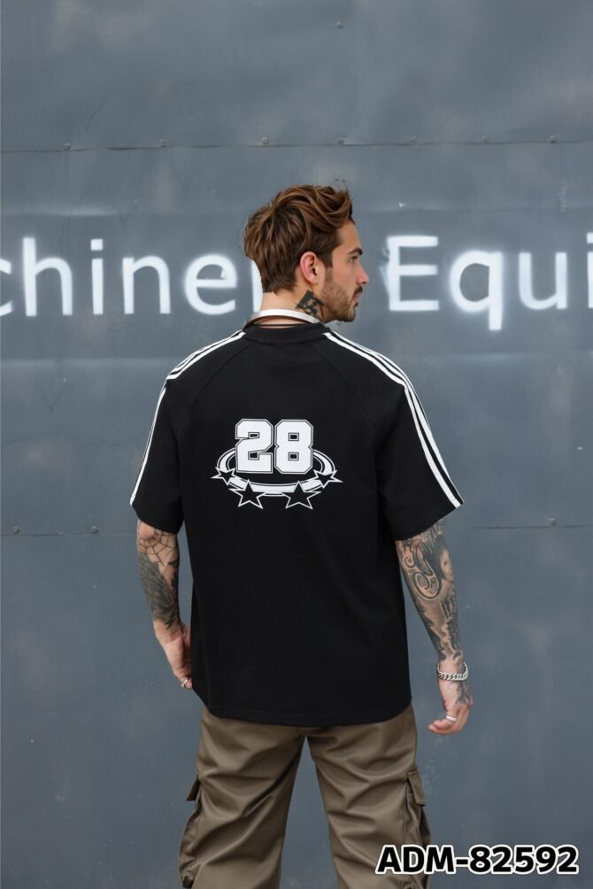 letuswin | 260g New Short-Sleeve Heavyweight | Loose Fit American Striped Print | Streetwear Unisex #82592 - Image 6