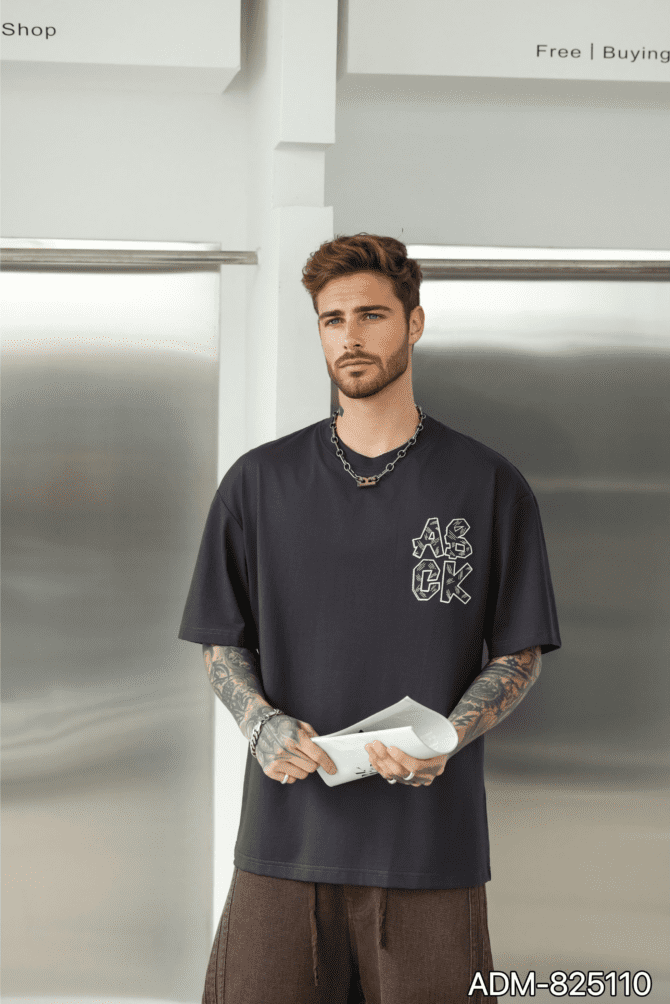letuswin | SS25 New T-Shirt | Oversized Embroidery with Label Appliqué | 3D Detailing | Casual Short-Sleeve #825110 - Image 2
