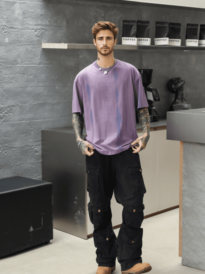 Short-Sleeve Streetwear Tee | Oversized Guochao Mountain Style Fabric Print | Daily Casual Urban Styling   #825107 - Image 5