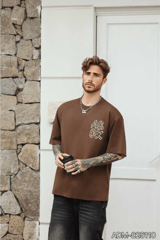 letuswin | SS25 New T-Shirt | Oversized Embroidery with Label Appliqué | 3D Detailing | Casual Short-Sleeve #825110 - Image 3
