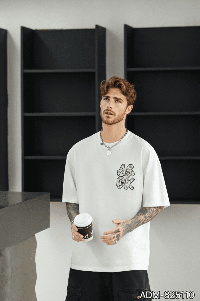 letuswin | SS25 New T-Shirt | Oversized Embroidery with Label Appliqué | 3D Detailing | Casual Short-Sleeve #825110 - Image 8