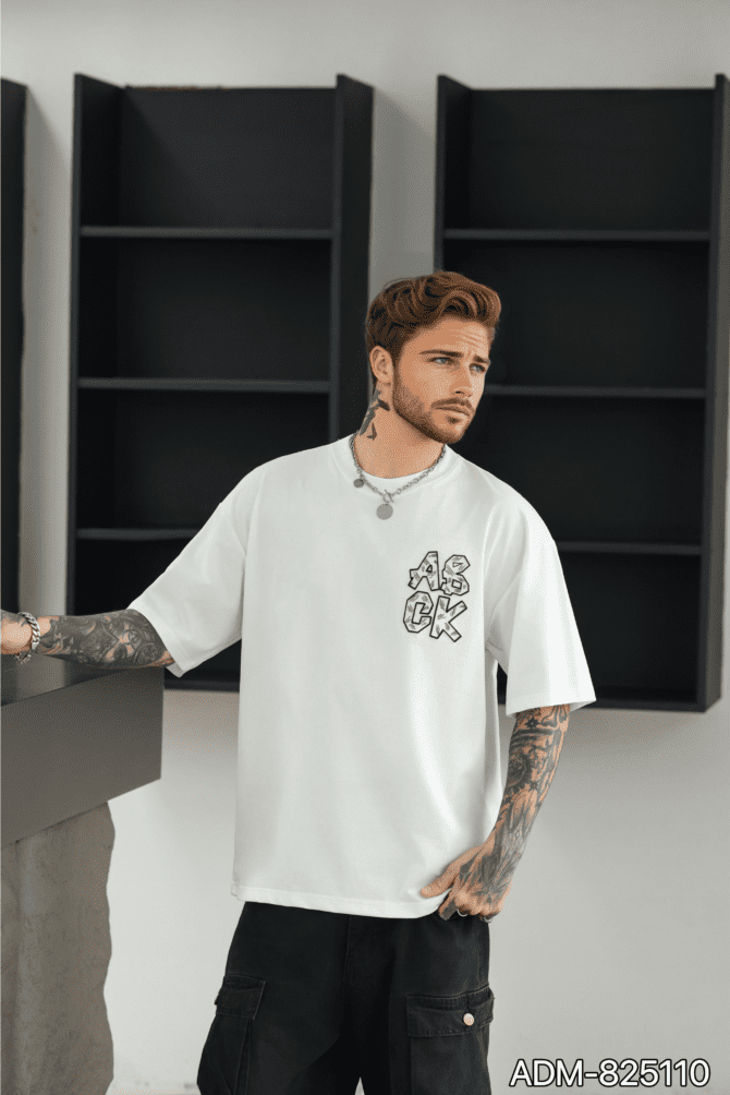 letuswin | SS25 New T-Shirt | Oversized Embroidery with Label Appliqué | 3D Detailing | Casual Short-Sleeve #825110 - Image 7