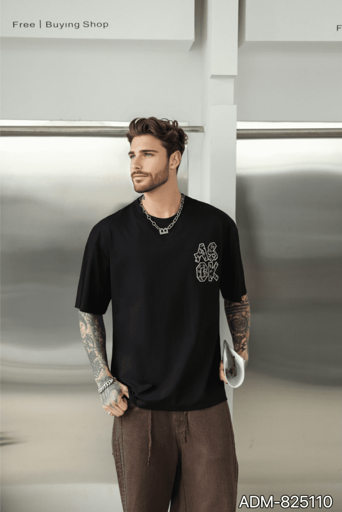 letuswin | SS25 New T-Shirt | Oversized Embroidery with Label Appliqué | 3D Detailing | Casual Short-Sleeve #825110 - Image 6