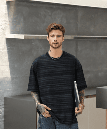 letuswin|Heavyweight Streetwear Tee | Loose Fit High-Street Stripe Patchwork | Office-Ready Unisex #825196