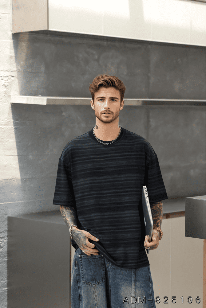 letuswin|Heavyweight Streetwear Tee | Loose Fit High-Street Stripe Patchwork | Office-Ready Unisex #825196