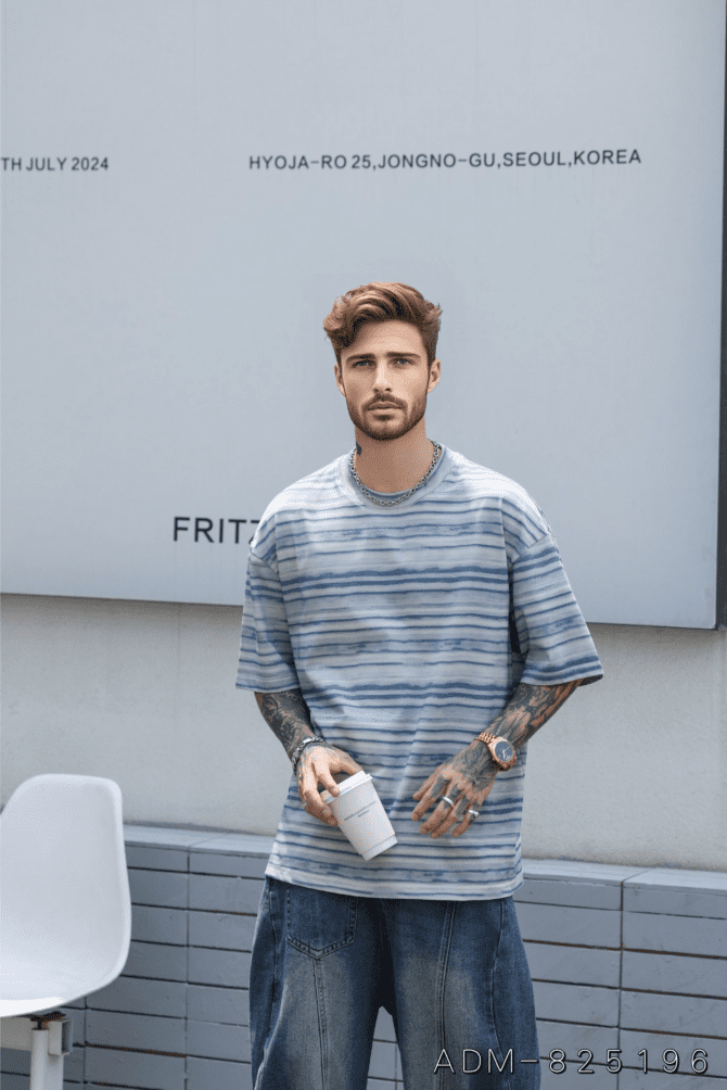 letuswin|Heavyweight Streetwear Tee | Loose Fit High-Street Stripe Patchwork | Office-Ready Unisex #825196 - Image 6