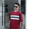 ADM New Contrast Panel Tape Trim T-shirt 82538 - 200gsm Premium Cotton | Streetwear Wholesale (4 Colors) - Red