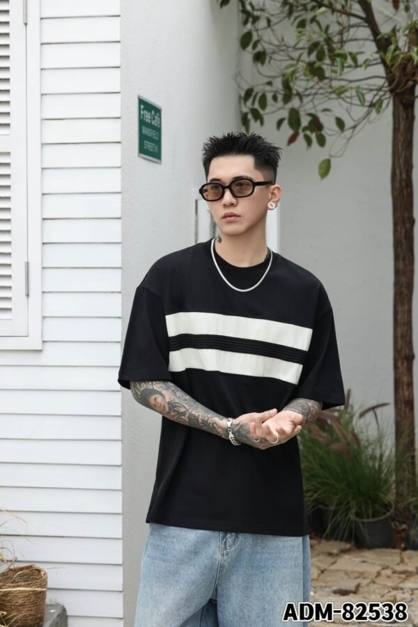 ADM New Contrast Panel Tape Trim T-shirt 82538 - 200gsm Premium Cotton | Streetwear Wholesale (4 Colors) - Image 2
