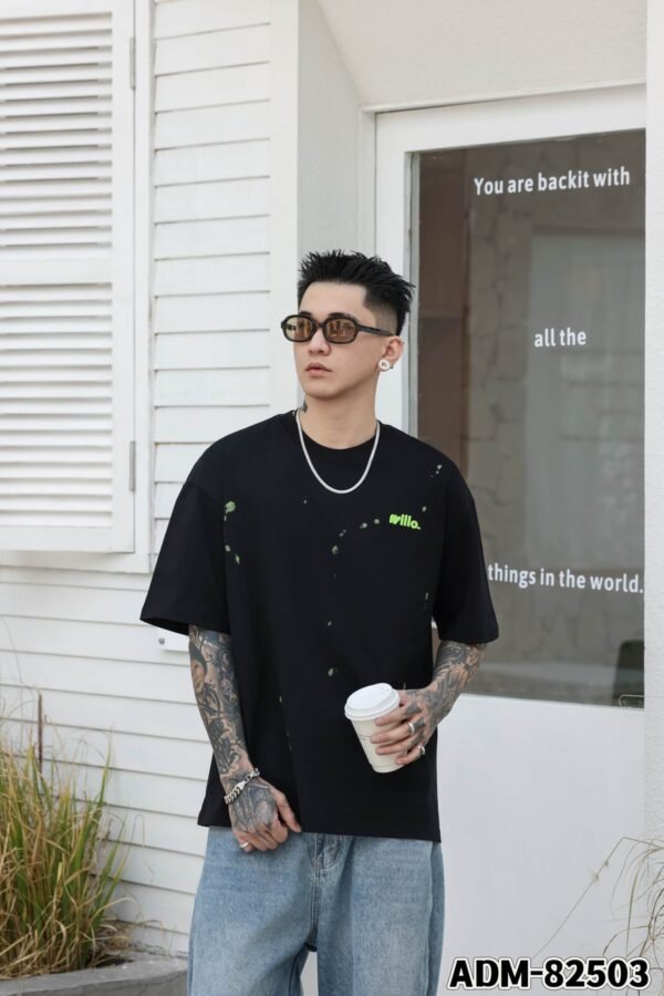 ADM New 3D Embroidered Splatter T-shirt 82503 - 200gsm Cotton | Urban Streetwear Wholesale (4 Colors) - Image 3