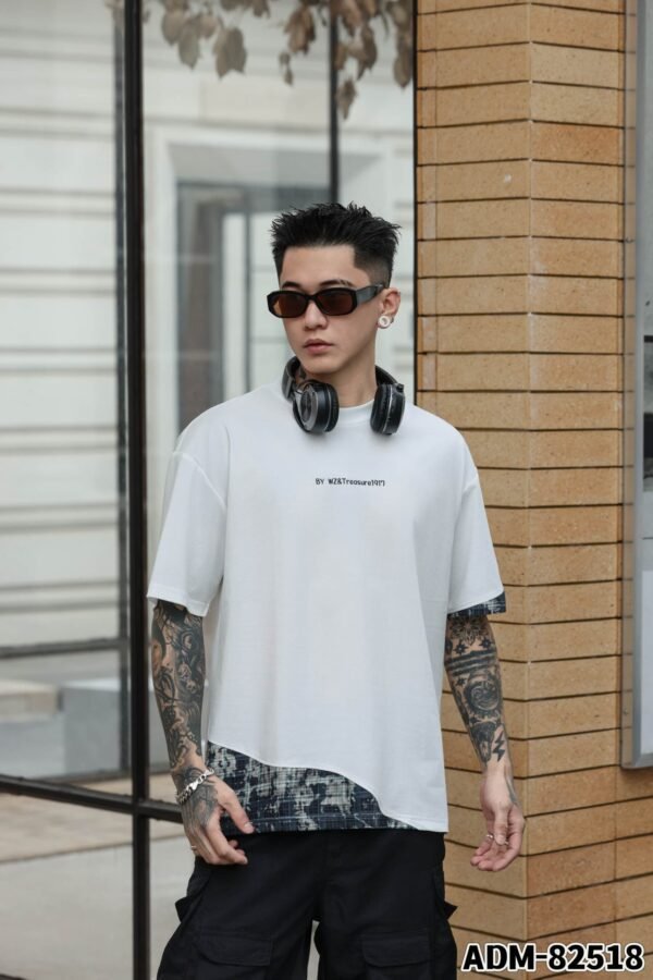 ADM New Patchwork Cotton T-shirt 82518 - 200gsm Premium Streetwear | Wholesale (4 Colors) - Image 2