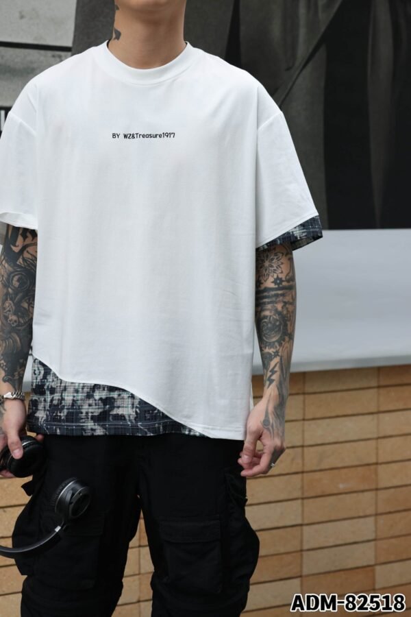 ADM New Patchwork Cotton T-shirt 82518 - 200gsm Premium Streetwear | Wholesale (4 Colors) - Image 3