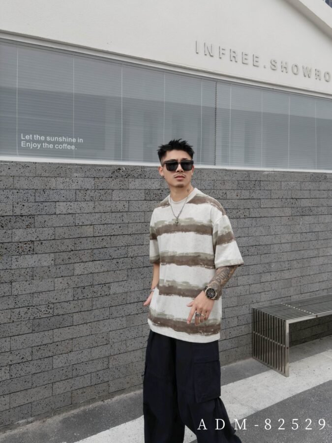 ADM New Washed Stripe Cotton T-shirt 82529 - 200gsm Premium Streetwear | Wholesale (3 Colors) - Image 2