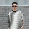 ADM New Frosted Stripe Cotton T-shirt 82585 - 200gsm Premium Streetwear | Wholesale (4 Colors) - ​​Black