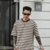 ADM New Frosted Stripe Cotton T-shirt 82585 - 200gsm Premium Streetwear | Wholesale (4 Colors) - Coffee