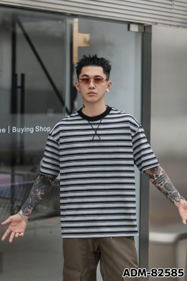 ADM New Frosted Stripe Cotton T-shirt 82585 - 200gsm Premium Streetwear | Wholesale (4 Colors) - Image 2