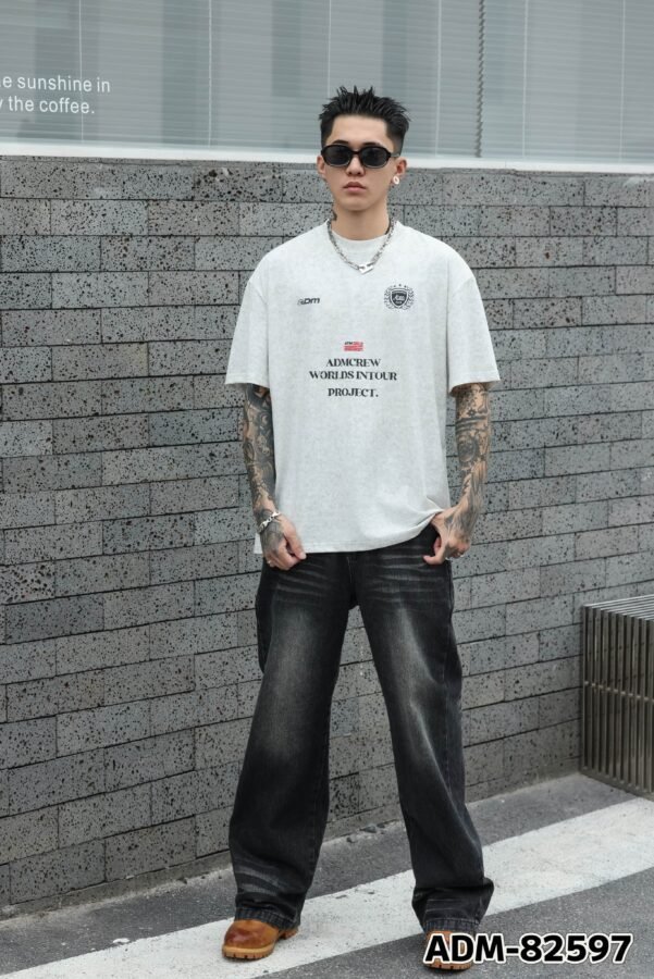 ADM New Washed Halftone Print T-shirt 82597 - 260gsm Heavyweight Cotton | Streetwear Wholesale (3 Colors) - Image 7