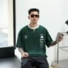 ADM New Contrast Collar Heavyweight T-shirt 825133 - 260gsm Premium Cotton | Streetwear Wholesale (4 Colors) - ​​Green​​