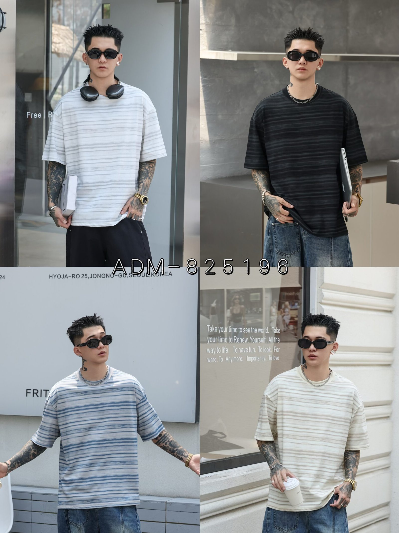 ADM New Custom Stripe Cotton T-shirt 825196 - 200gsm Premium Streetwear | Wholesale (4 Colors)