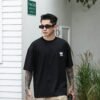 ADM New Double-Layer Embroidered Logo T-shirt 825205 - 200gsm Premium Cotton | Streetwear Wholesale (3 Colors) - ​​Black