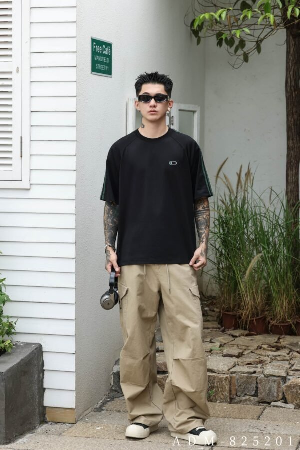 ADM New Contrast Stripe Embroidered Logo T-shirt 825201 - 200gsm Premium Cotton | Streetwear Wholesale (2 Colors) - Image 8