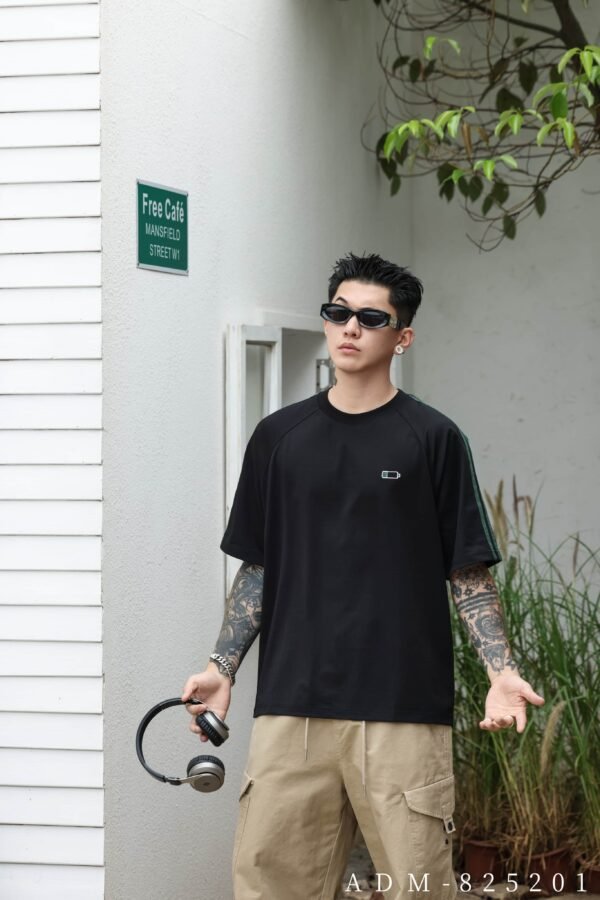 ADM New Contrast Stripe Embroidered Logo T-shirt 825201 - 200gsm Premium Cotton | Streetwear Wholesale (2 Colors) - Image 7
