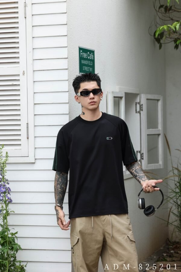 ADM New Contrast Stripe Embroidered Logo T-shirt 825201 - 200gsm Premium Cotton | Streetwear Wholesale (2 Colors) - Image 6