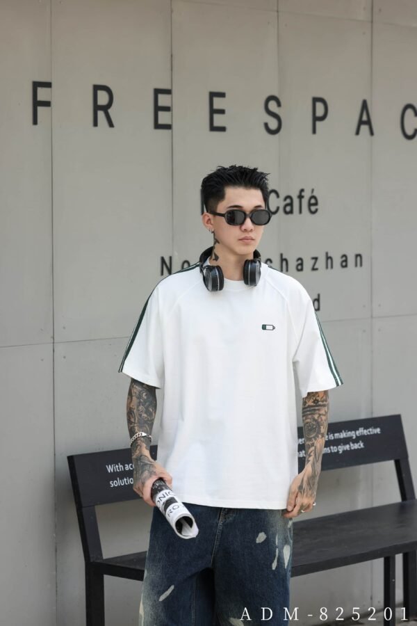 ADM New Contrast Stripe Embroidered Logo T-shirt 825201 - 200gsm Premium Cotton | Streetwear Wholesale (2 Colors) - Image 2