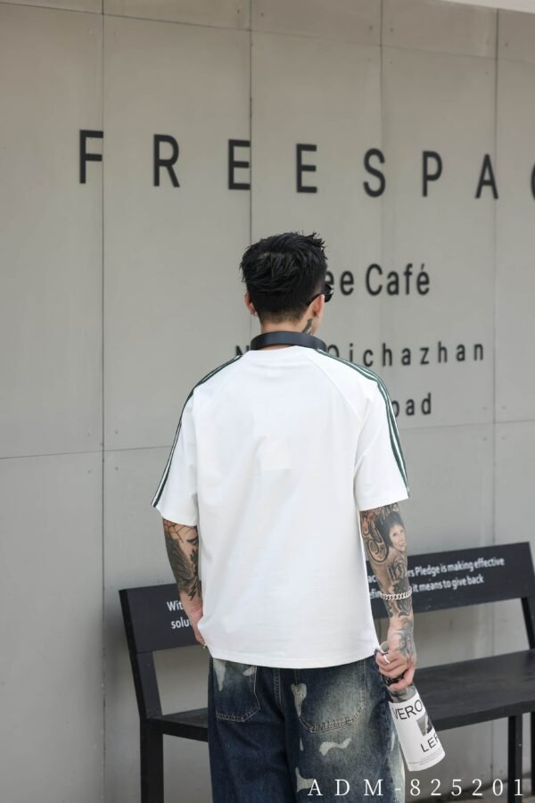ADM New Contrast Stripe Embroidered Logo T-shirt 825201 - 200gsm Premium Cotton | Streetwear Wholesale (2 Colors) - Image 3