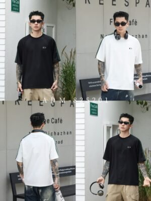 ADM New Contrast Stripe Embroidered Logo T-shirt 825201 - 200gsm Premium Cotton | Streetwear Wholesale (2 Colors)