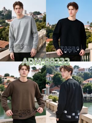 Hem Embroidered Designer Sweatshirt | Printed Crewneck 88232# | Premium Wholesale Streetwear