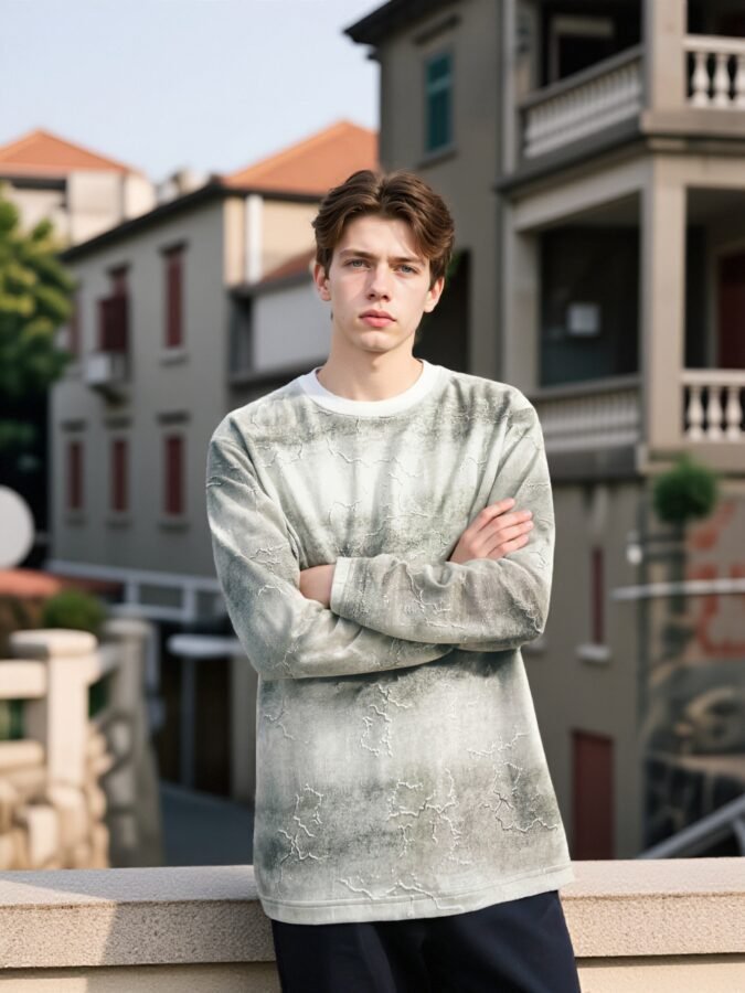 Specialty Flocked Fabric Sweatshirt | Premium Crewneck 88225# | Exclusive Wholesale Streetwear - Image 12