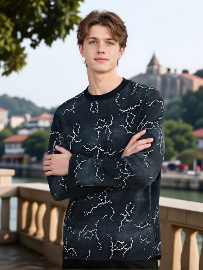 Specialty Flocked Fabric Sweatshirt | Premium Crewneck 88225# | Exclusive Wholesale Streetwear - Image 8