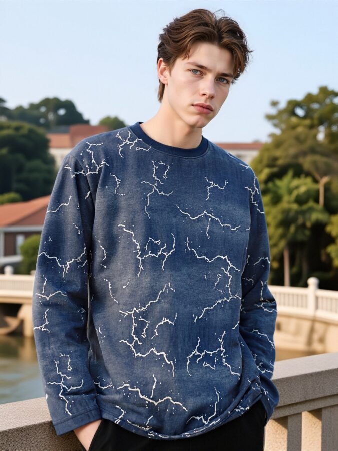 Specialty Flocked Fabric Sweatshirt | Premium Crewneck 88225# | Exclusive Wholesale Streetwear - Image 3