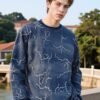 Specialty Flocked Fabric Sweatshirt | Premium Crewneck 88225# | Exclusive Wholesale Streetwear - Blue