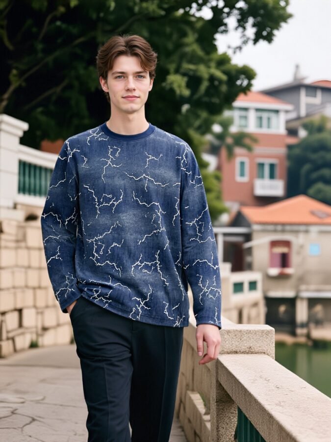 Specialty Flocked Fabric Sweatshirt | Premium Crewneck 88225# | Exclusive Wholesale Streetwear - Image 2