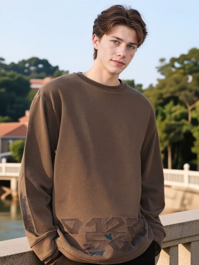 Hem Embroidered Designer Sweatshirt | Printed Crewneck 88232# | Premium Wholesale Streetwear - Image 8