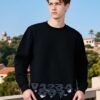Hem Embroidered Designer Sweatshirt | Printed Crewneck 88232# | Premium Wholesale Streetwear - ​​Black
