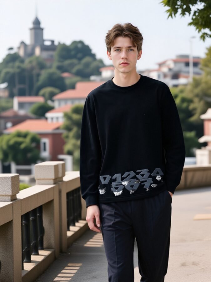Hem Embroidered Designer Sweatshirt | Printed Crewneck 88232# | Premium Wholesale Streetwear - Image 2