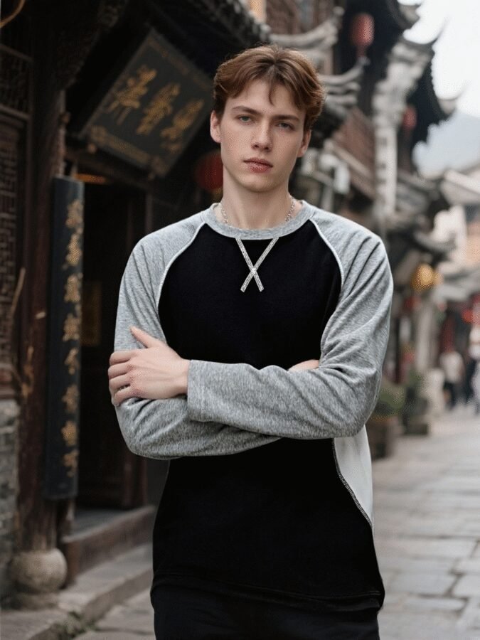 New Innovative Contrast Patchwork Hoodie | 88202# Structural Crewneck Sweatshirt - Image 15