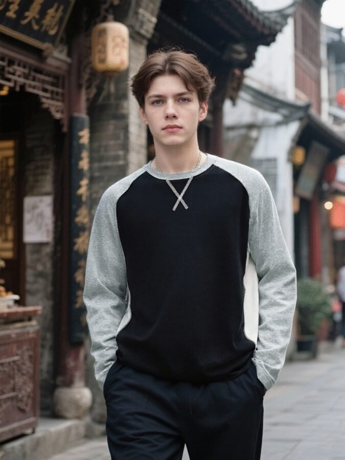 New Innovative Contrast Patchwork Hoodie | 88202# Structural Crewneck Sweatshirt - Image 14
